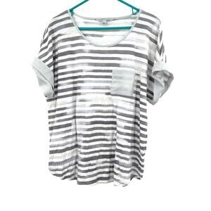 Adrienne Vittadini Size‎ Large Shirt White Black Abstract Stripe Modal Soft Tee